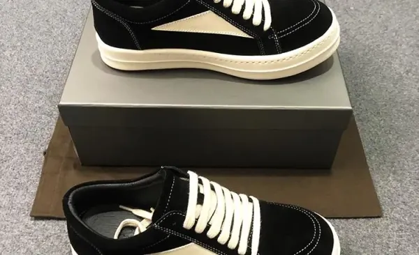 Rick Owens Low-Top Leather Sneaker Black with Cream Sole - 27