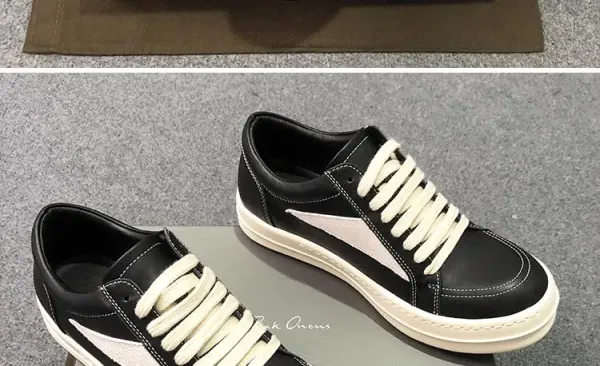 Rick Owens Low-Top Leather Sneaker Black with Cream Sole - 39