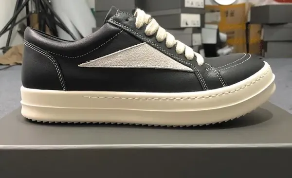 Rick Owens Low-Top Leather Sneaker Black with Cream Sole - 24