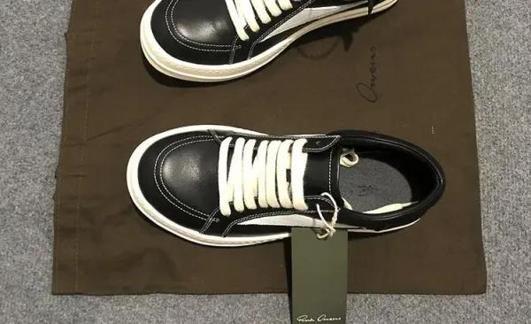 Rick Owens Low-Top Leather Sneaker Black with Cream Sole - 41