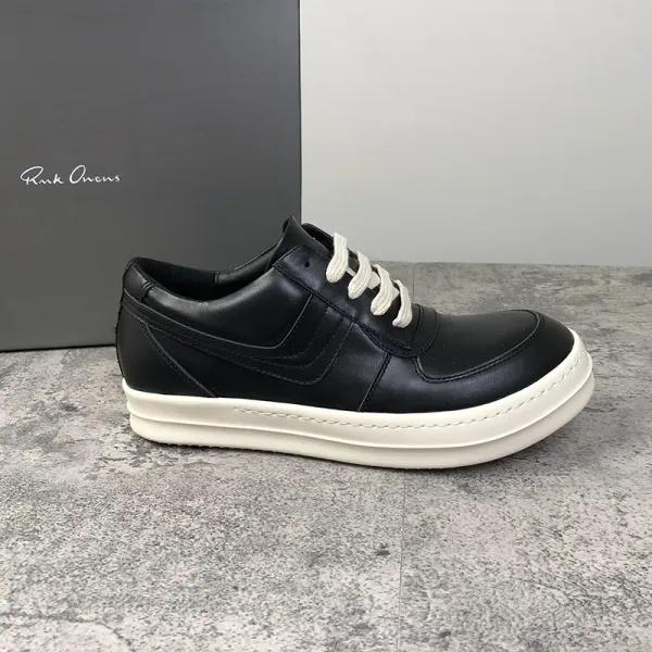 Rick Owens Low-Top Leather Sneaker Black with Cream Sole - 1