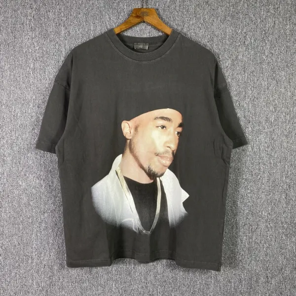 Design Tupac Shakur Portrait Graphic T-Shirt Black - 1