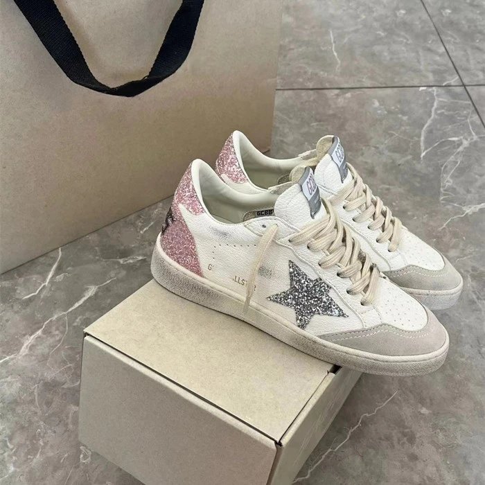 Golden Goose Ball Star Low White Silver Pink Glitter GWF00117.F007472.12274