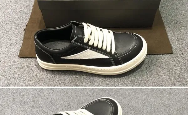 Rick Owens Low-Top Leather Sneaker Black with Cream Sole - 37