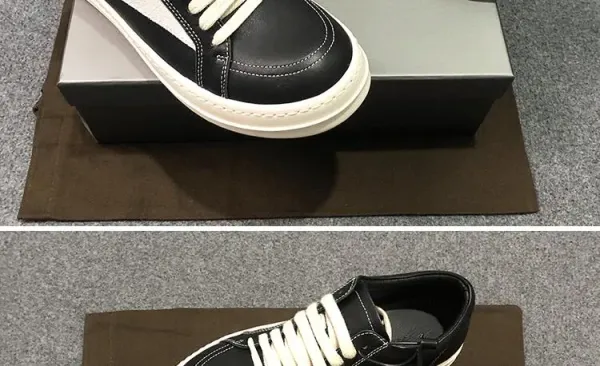 Rick Owens Low-Top Leather Sneaker Black with Cream Sole - 40