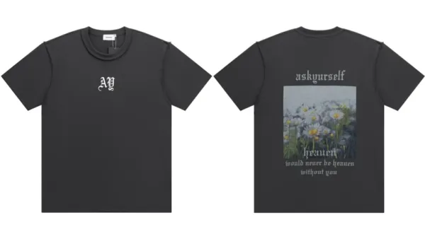 Design Ask Yourself Floral Print T-Shirt Black T-Shirts - 1