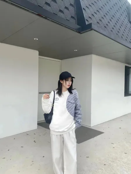 Dior Oblique Patchwork Sweatshirt White and Gray Hoodie - 18