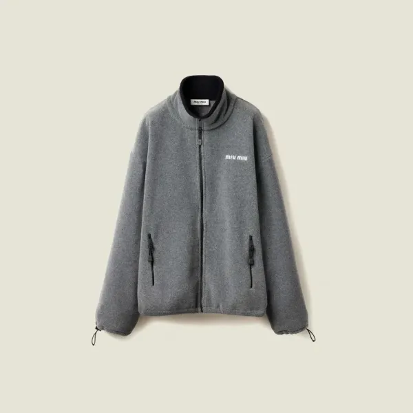 Miu Miu Fleece Zip-Up Jacket Black Outerwear - 12