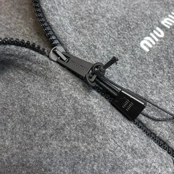 Miu Miu Fleece Zip-Up Jacket Black Outerwear - 27