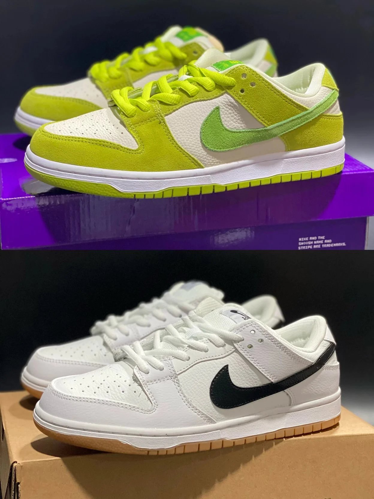 耐克A版头层特价 合集 Nike SB Dunk Low"Green Apple"扣篮系列低帮休闲运动滑板板鞋 白生胶 “青苹果”采用软质拼接固色翻毛皮鞋面材质#内置Sole真气垫装置#