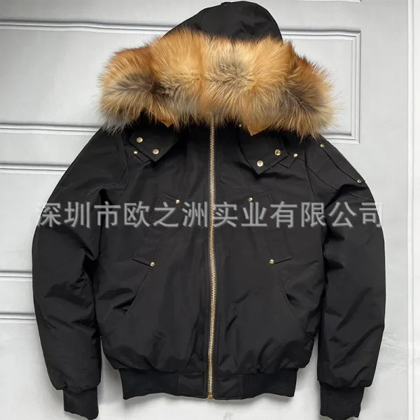 Design Bomber Jacket with Fur Trim Black Down Jacket - 5