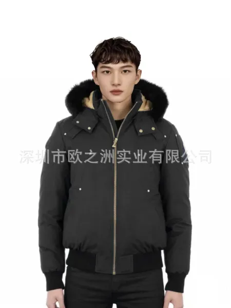 Design Bomber Jacket with Fur Trim Black Down Jacket - 4