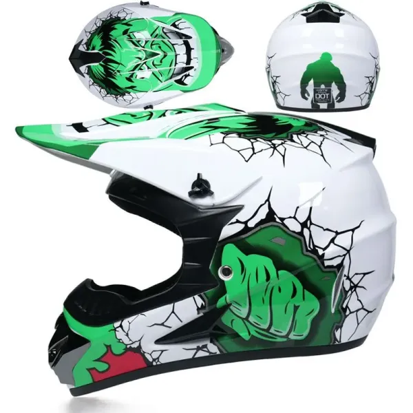 Design Hulk-Themed Motocross Helmet White Green Black Accessories - 1