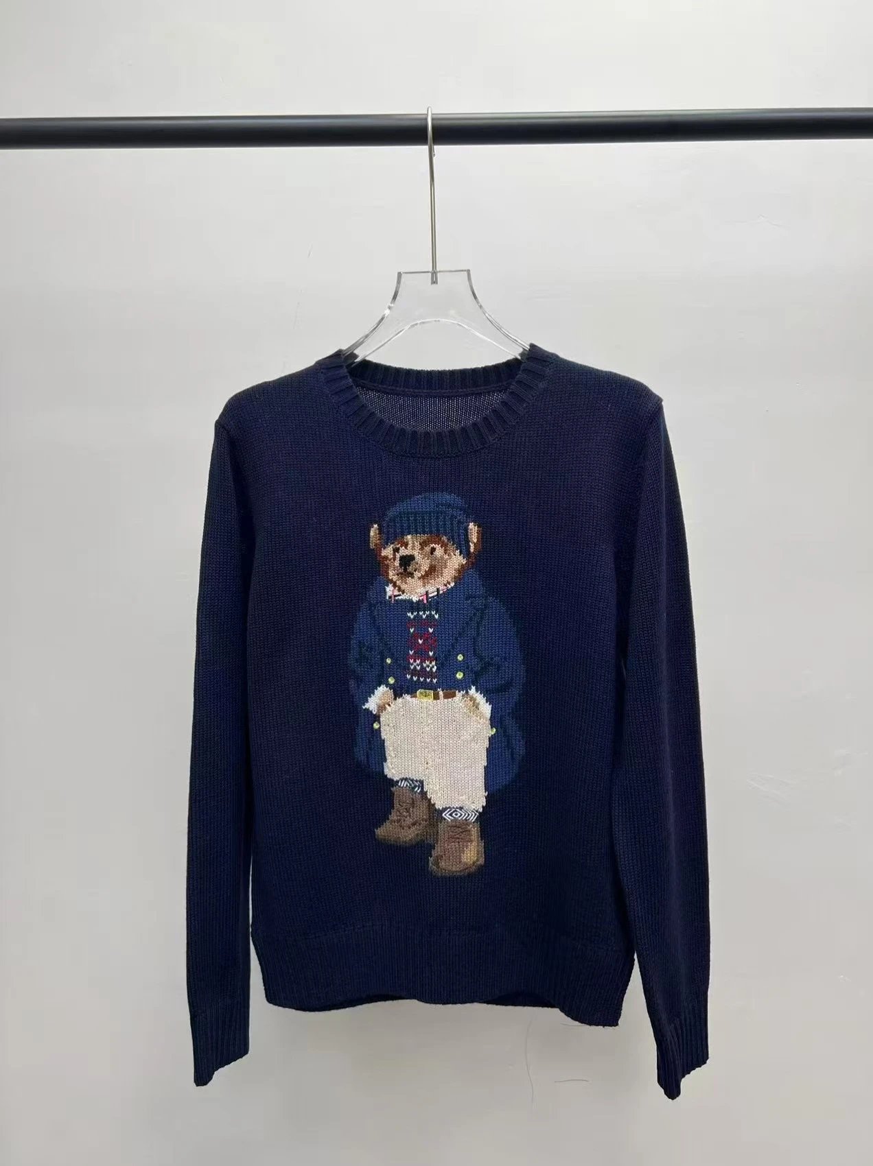 Navy Blue Sweater with Bear Graphic