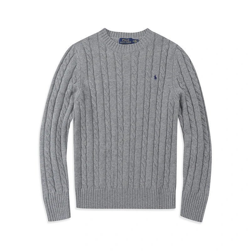 Grey Cable Knit Round Neck Sweater