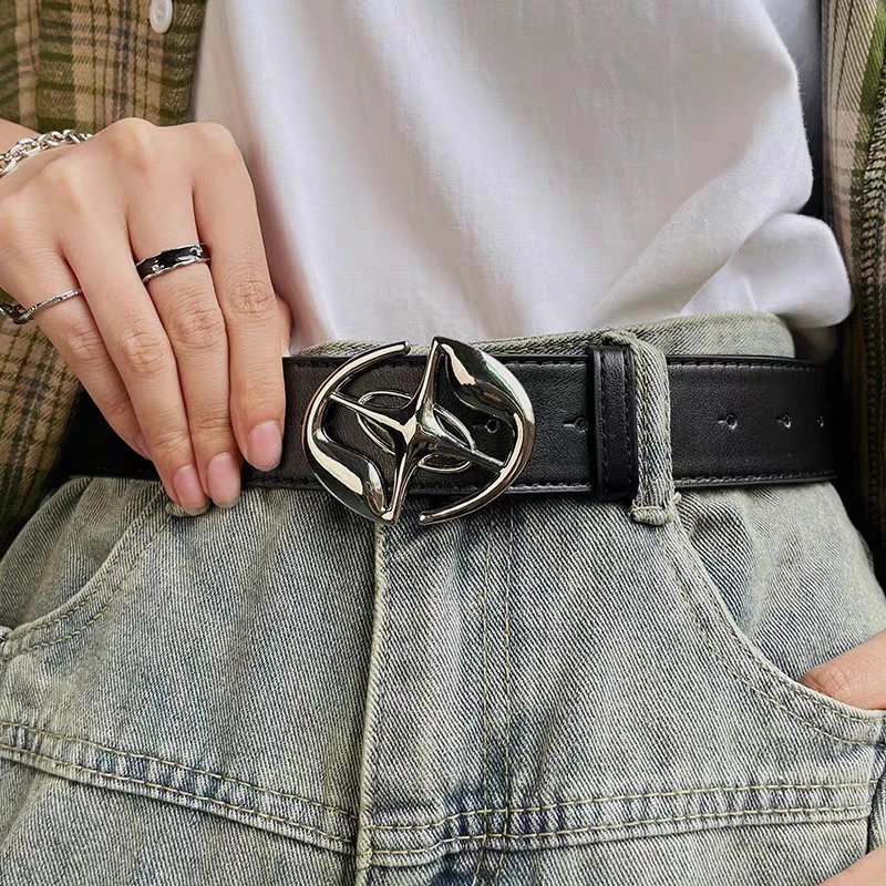 Black Leather Belt with Silver Buckle