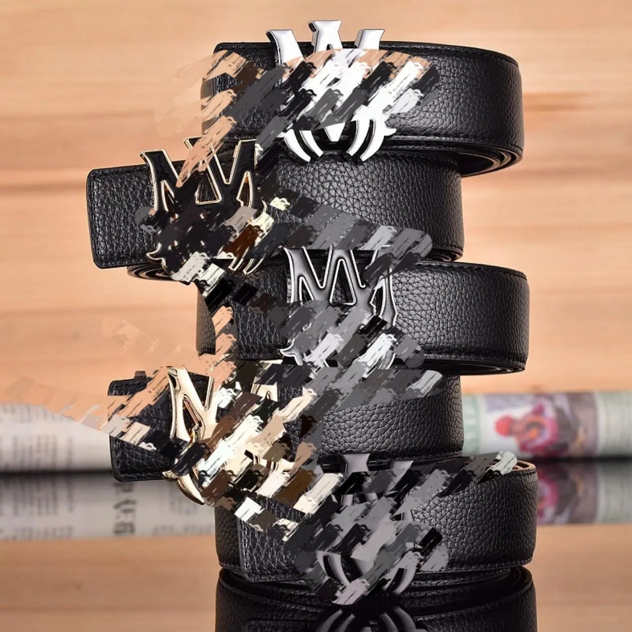 Black Leather Belt with Metal Buckle