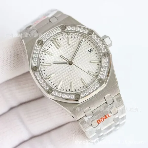 Audemars Piguet Royal Oak 37mm White Dial Diamond Bezel Steel Watch Watches - 11