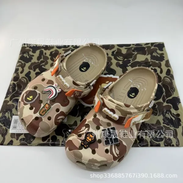 Crocs x A Bathing Ape Classic Clog Blue Camo Print Sandals - 14