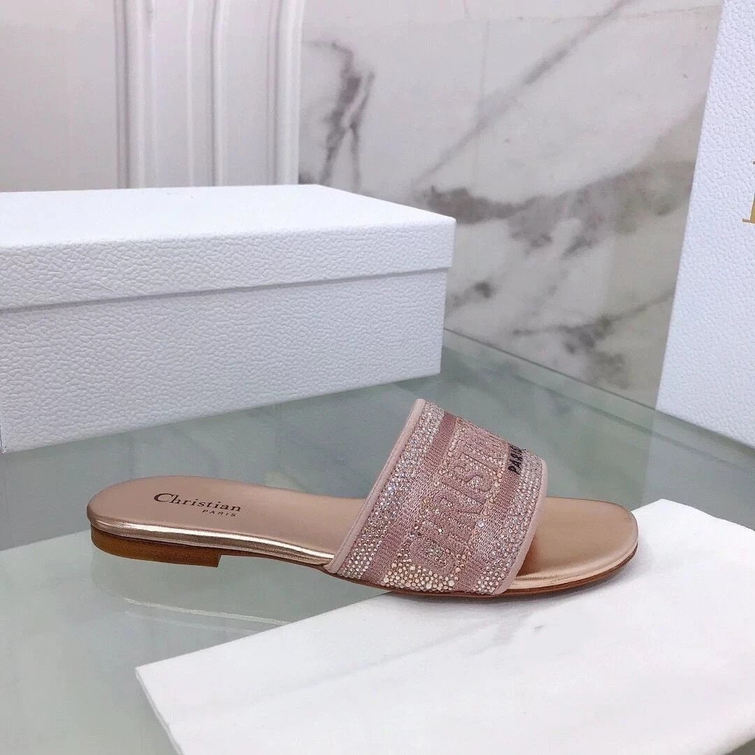 Dior Sandals Logo Strap Slide — Pink diamond flat sole