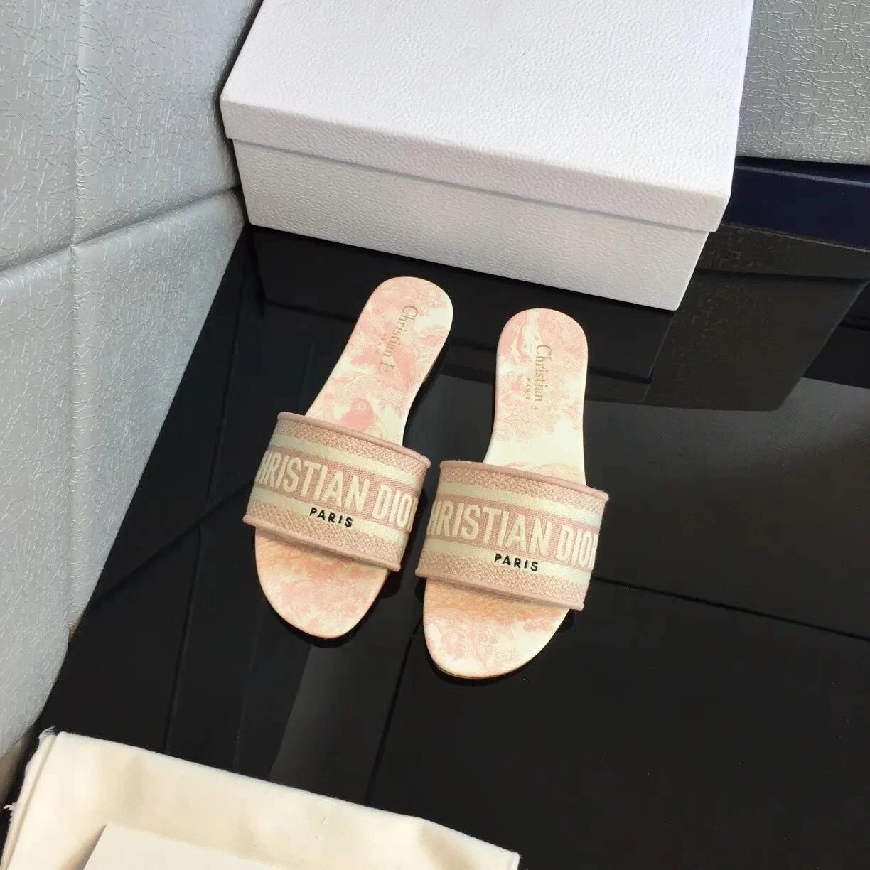Dior Sandals Logo Strap Slide — Animal Powder Flat Bottom