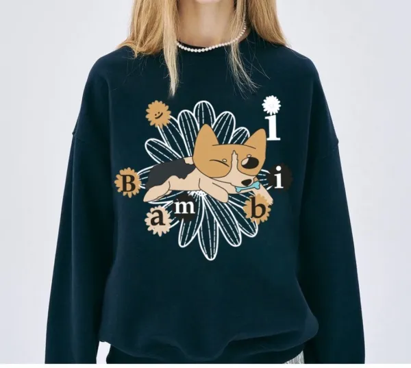 Design Bambi Corgi Graphic Hoodie Black - 15