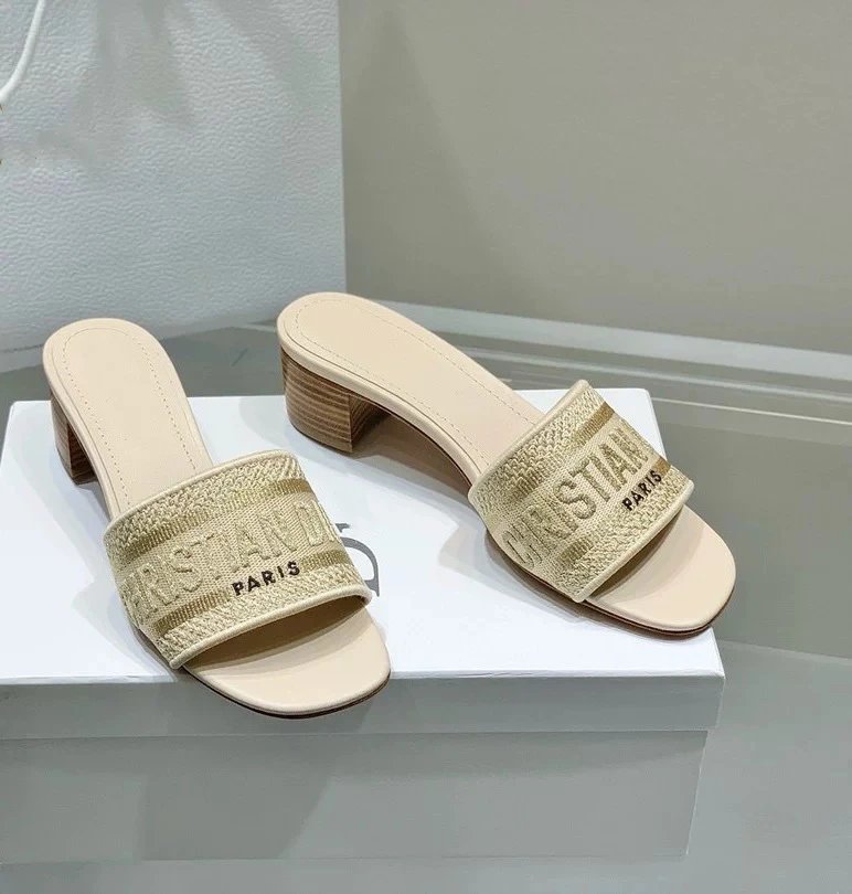 Dior Sandals Logo Strap Slide — Golden apricot chunky heel