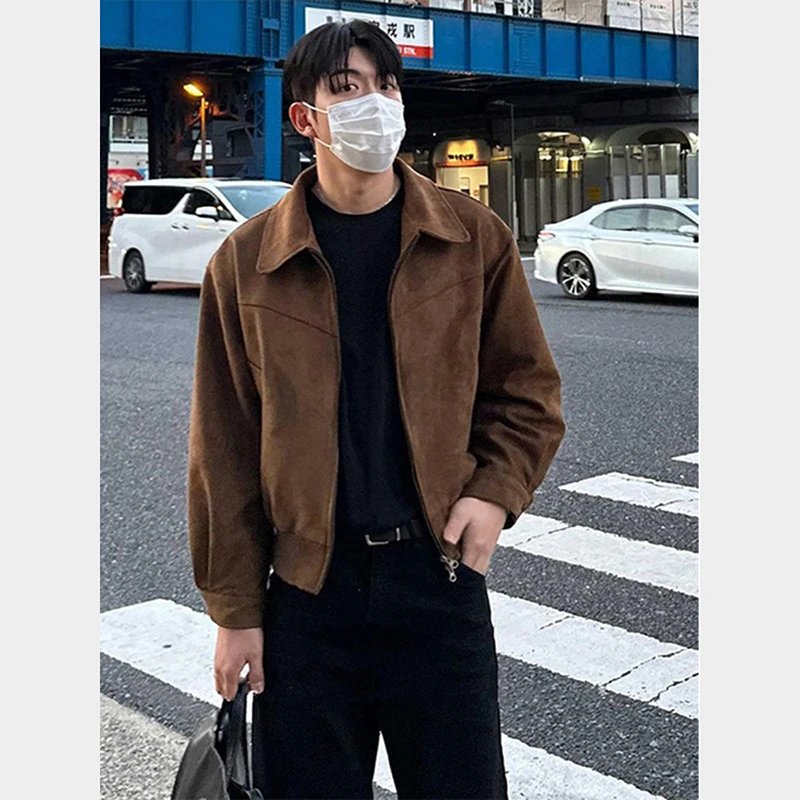 Trendy chinese brand jacket for men – autumn/winter hong kong style, premium retro outerwear, casual suede, cool and edgy top