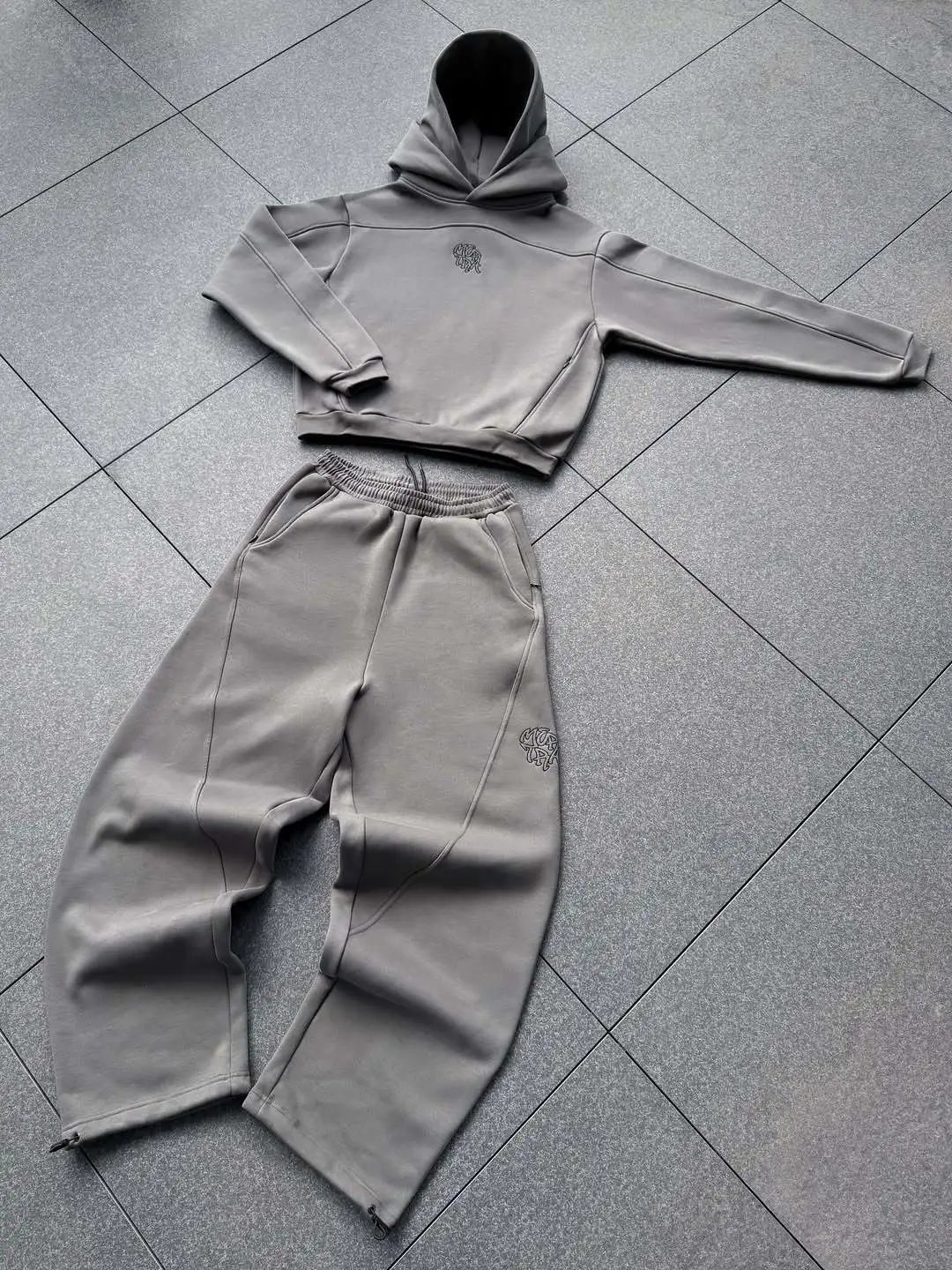 Mertra's new double hat sweatshirt sports set from Europe and America, cross-border embroidery splicing loose casual sweatpants two-piece set