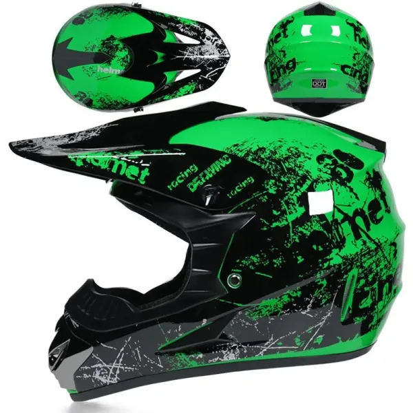 Design Helmet Racing Motocross Helmet Green Black Graffiti Print Accessories - 1