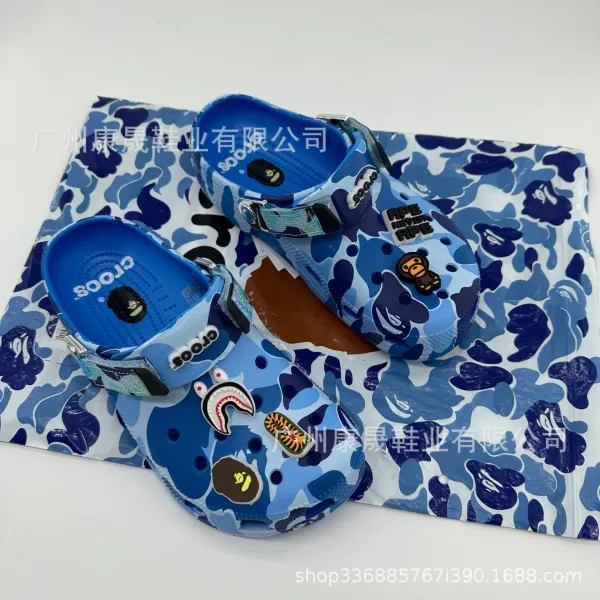 Crocs x A Bathing Ape Classic Clog Blue Camo Print Sandals - 1