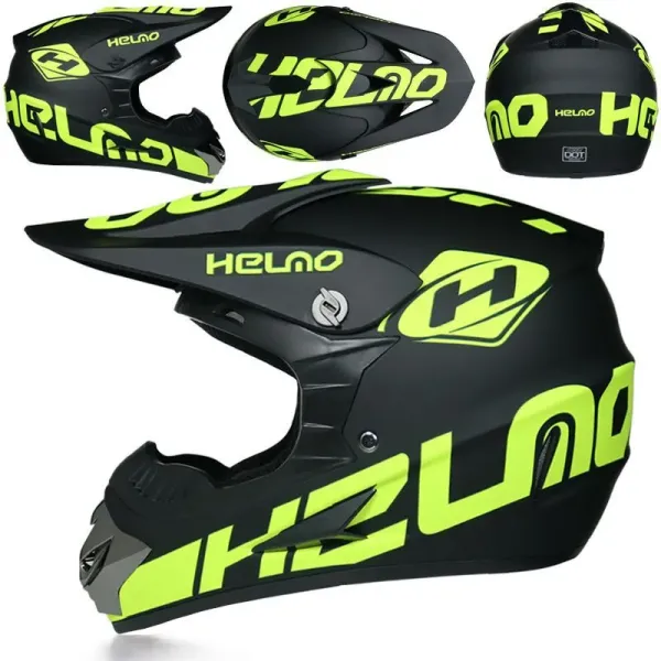Design Helmo Off-Road Helmet Black Neon Green Motocross Helmet Accessories - 1