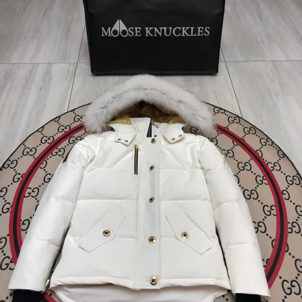 Moose Knuckles Parka White with Fur Trim Down Jacket - 1