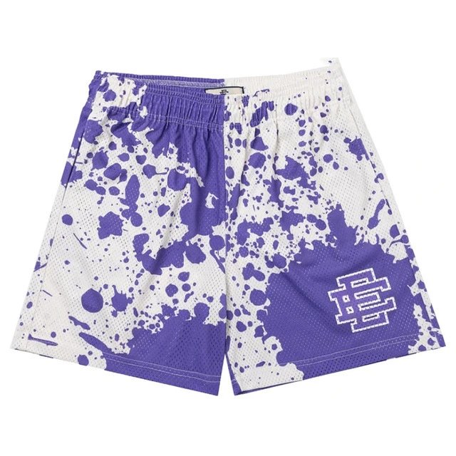 Purple and White Splatter Print Mesh Shorts