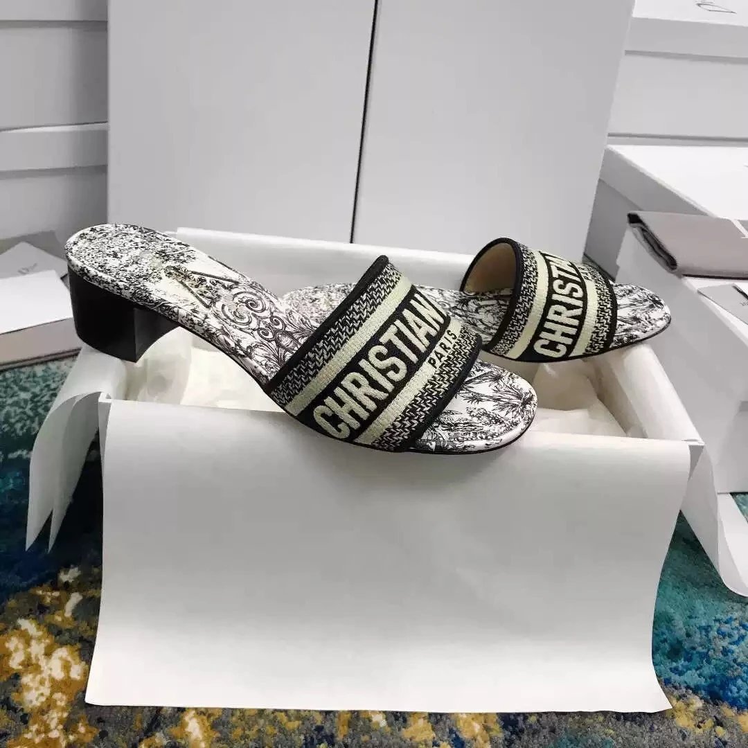 Dior Sandals Logo Strap Slide — Animal Black Rough Heeled