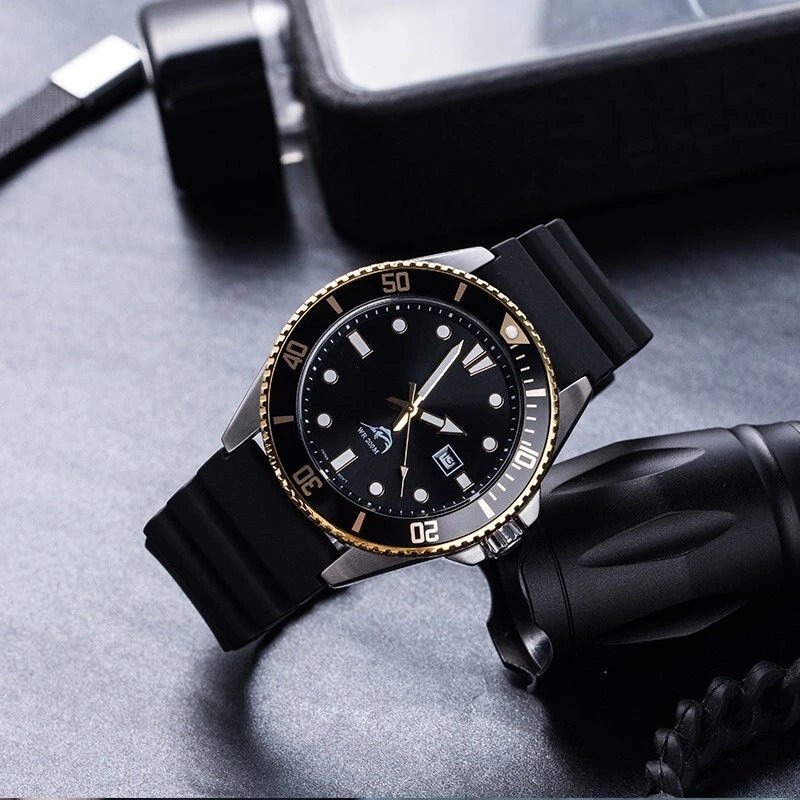 Casio Dive Watch Black and Gold Quartz Watch Watches - 7