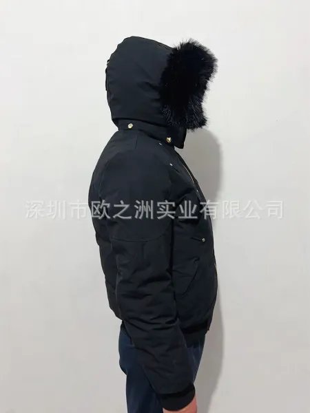 Design Bomber Jacket with Fur Trim Black Down Jacket - 3