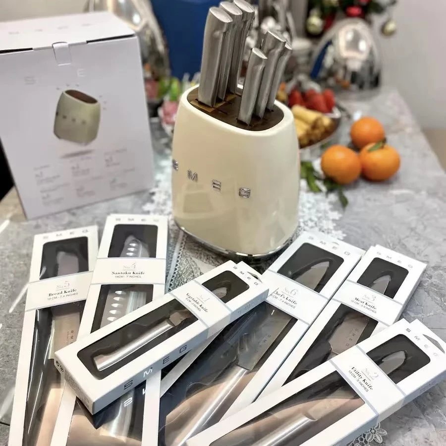 厂直销SMEG斯麦格奶油色厨房刀具套装复古用不锈钢菜刀刀架 - 133360