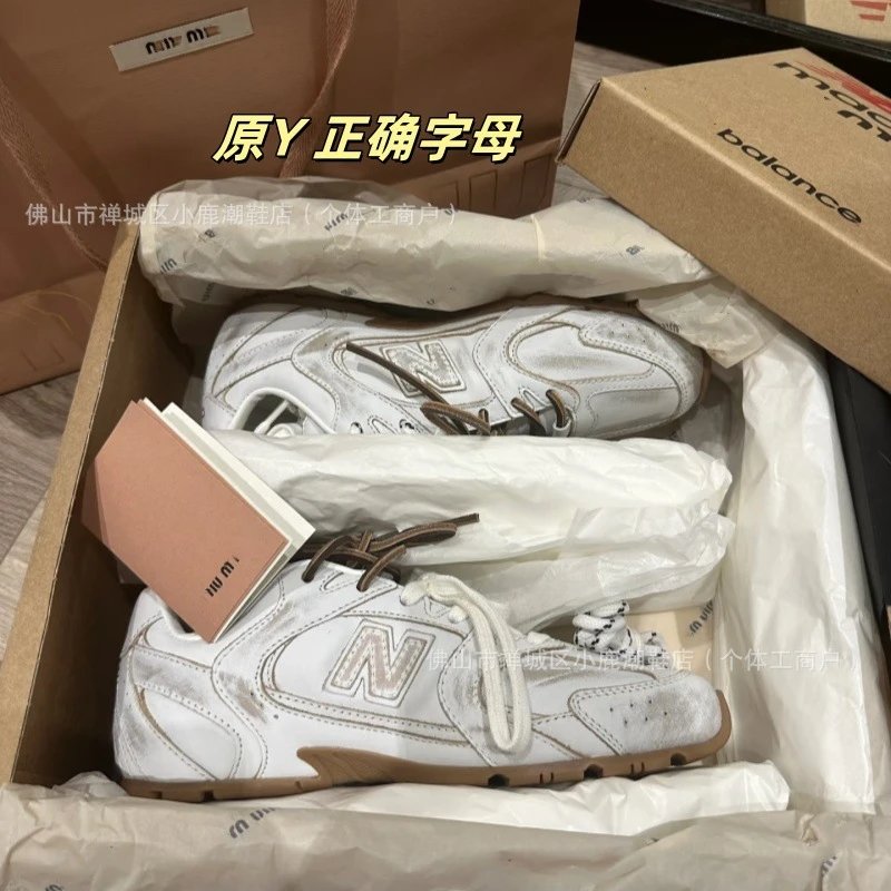 阿miu联名款运动鞋女2025新款真皮复古休闲鞋德训鞋百搭阿甘鞋 - 133253