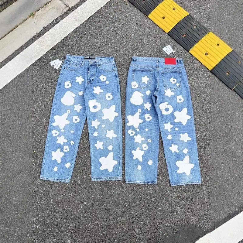 正确版欧美潮牌蜘蛛五角星闪电印花做旧水洗高街户外男女同款 - 133433