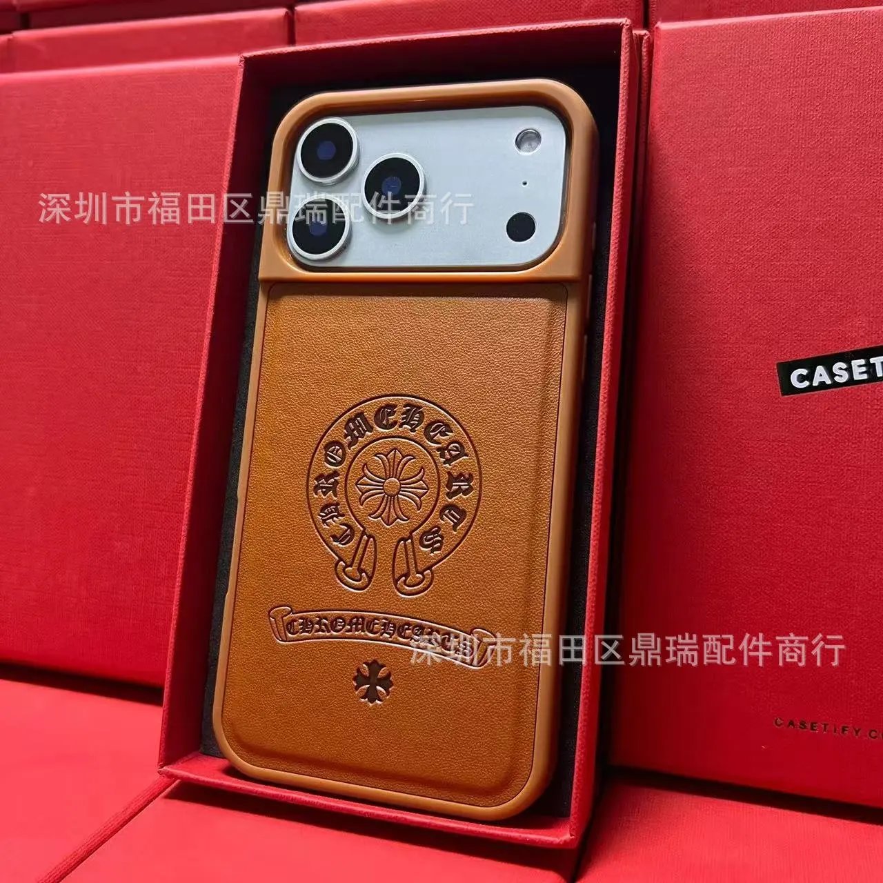 潮牌皮质苹果17Promax手机壳iPhone15适用13电镀防滑纹16防摔奢华 - 132680
