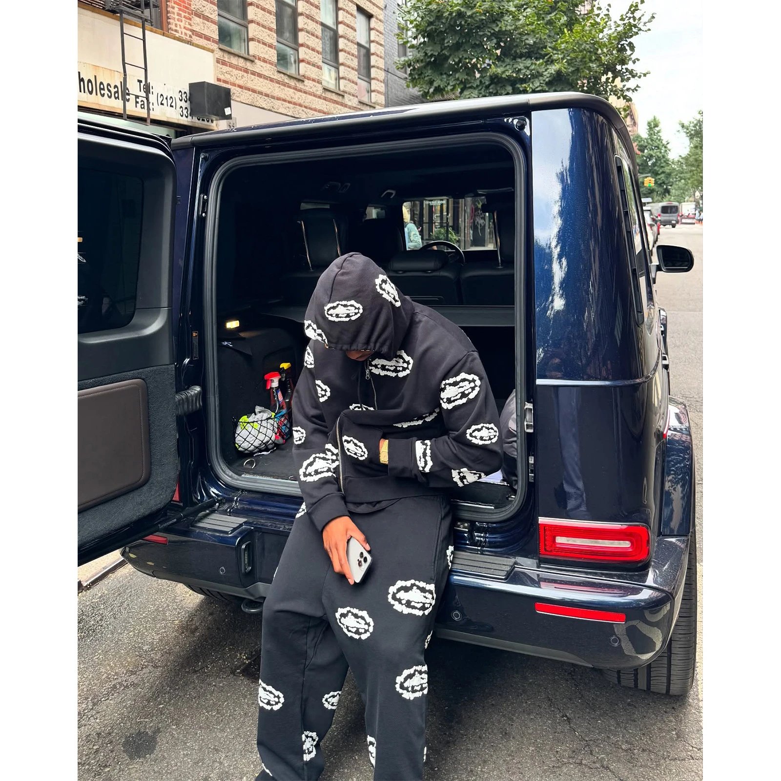 高克重美式街头嘻哈恶魔岛发泡印花拉链开衫连帽卫衣潮牌外套卫裤 - 132247