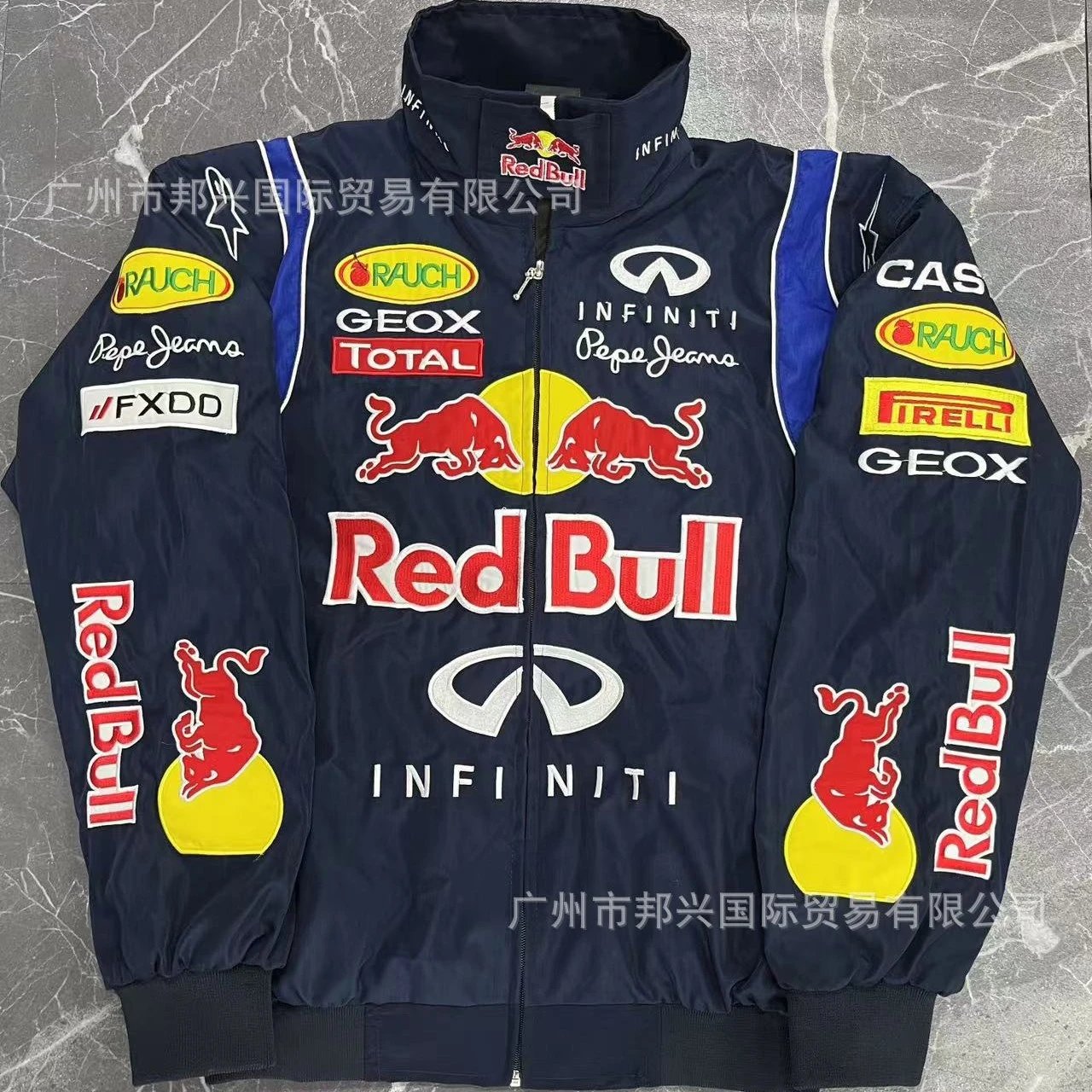 F1刺绣赛车服爆款红牛骑行服美式机车服宝蓝长袖棉服外套定制 - 131828