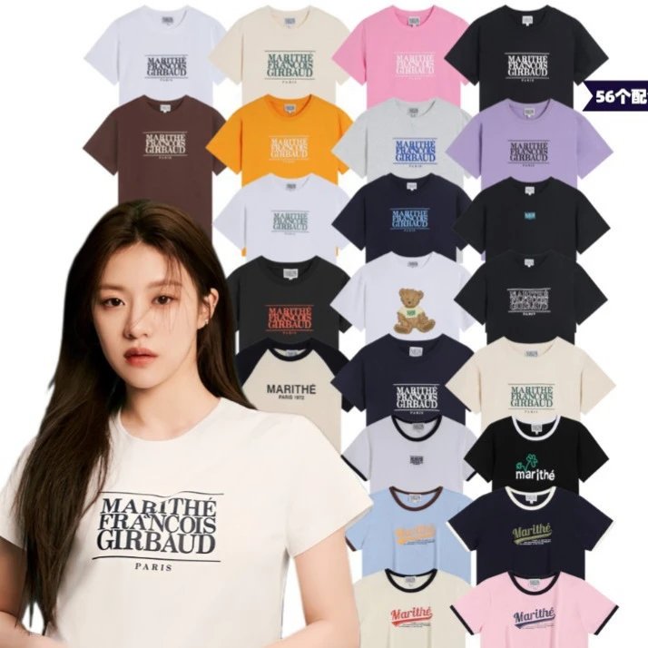韩国marithe短袖字母印花圆领T恤女短款上衣jennie车静媛时尚百搭 - 133855