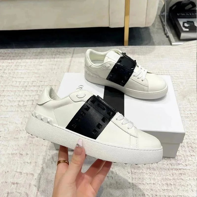 Thick sole rivet white shoes men’s and women’s same style easiest for matchtie backcasual sneakers color matching sneakers (standard version has color difference, high version has no color difference)