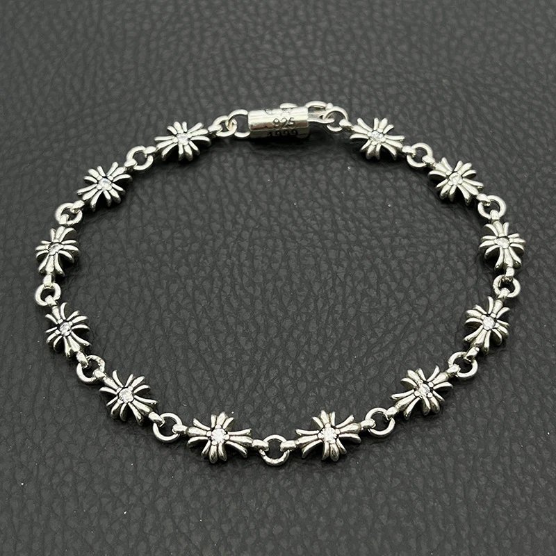 TINY E Cross Bracelet Distressed with Rhinestones