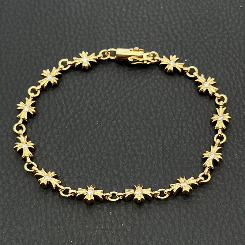 TINY E Cross Bracelet Gold with Rhinestones