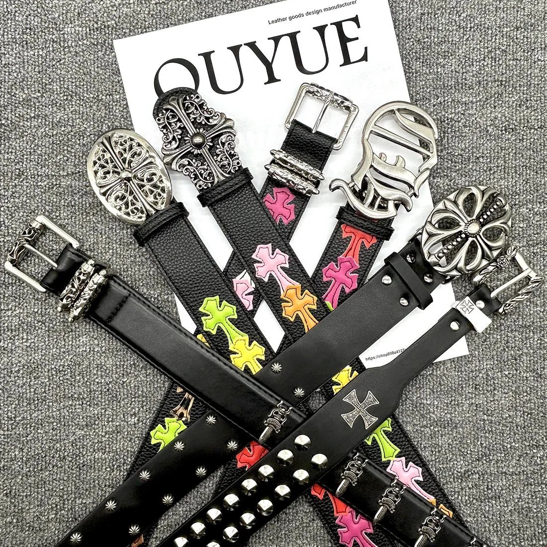 Chrome Hearts x Foshan Ouyue Shangpin White Embossed Leather Belt with Gold Filigree Buckle - 50