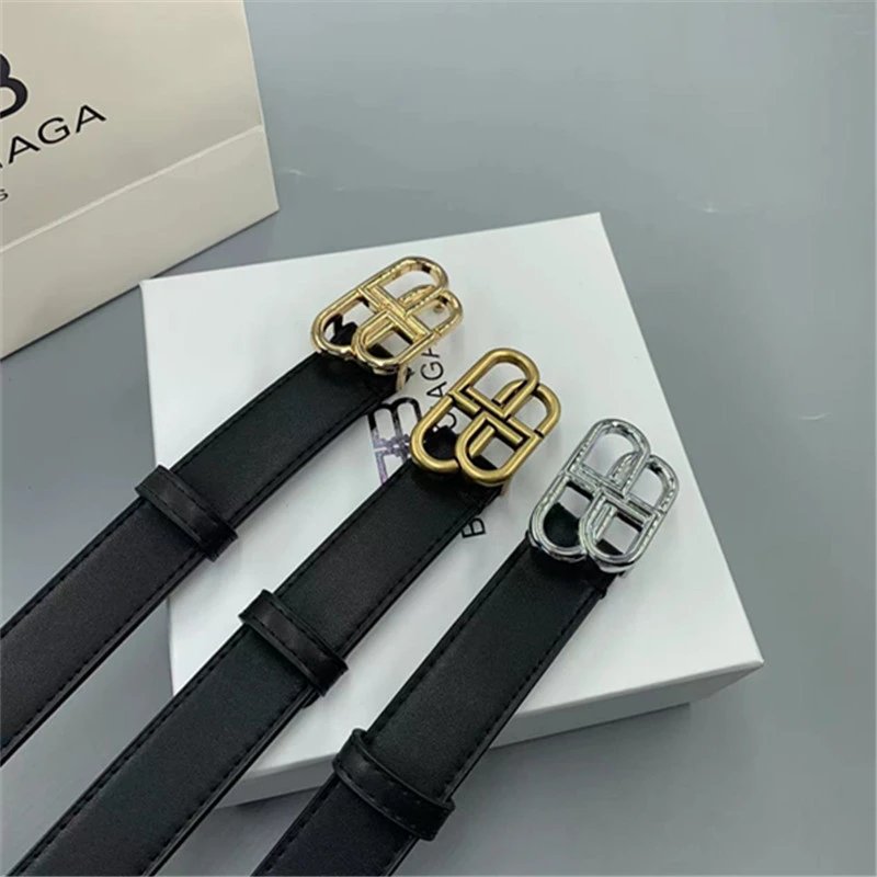 Balenciaga Style Women's Belt, Unisex Couple Retro Versatile Casual Double B Smooth Buckle Simple Personality Belt