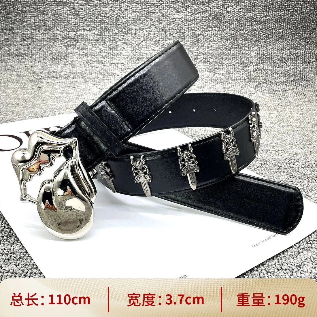 Chrome Hearts x Foshan Ouyue Shangpin White Embossed Leather Belt with Gold Filigree Buckle - 41